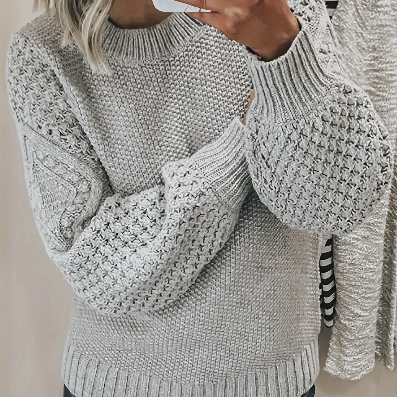 Cozy Womens Crew Neck Pullover Sweater - Soft Knit, Long Sleeve, Solid Color - Perfect for Fall & Winter Wardrobe - Fashionable and Warm Casual Style - veyora