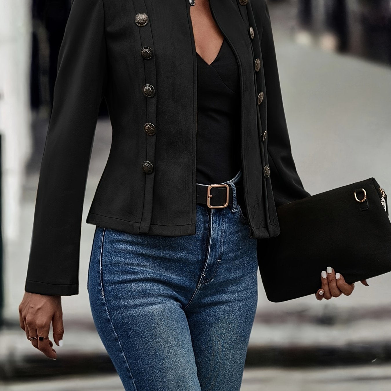 Women's European and American suede jacket, slimming and decorative double - breasted jacket - veyora
