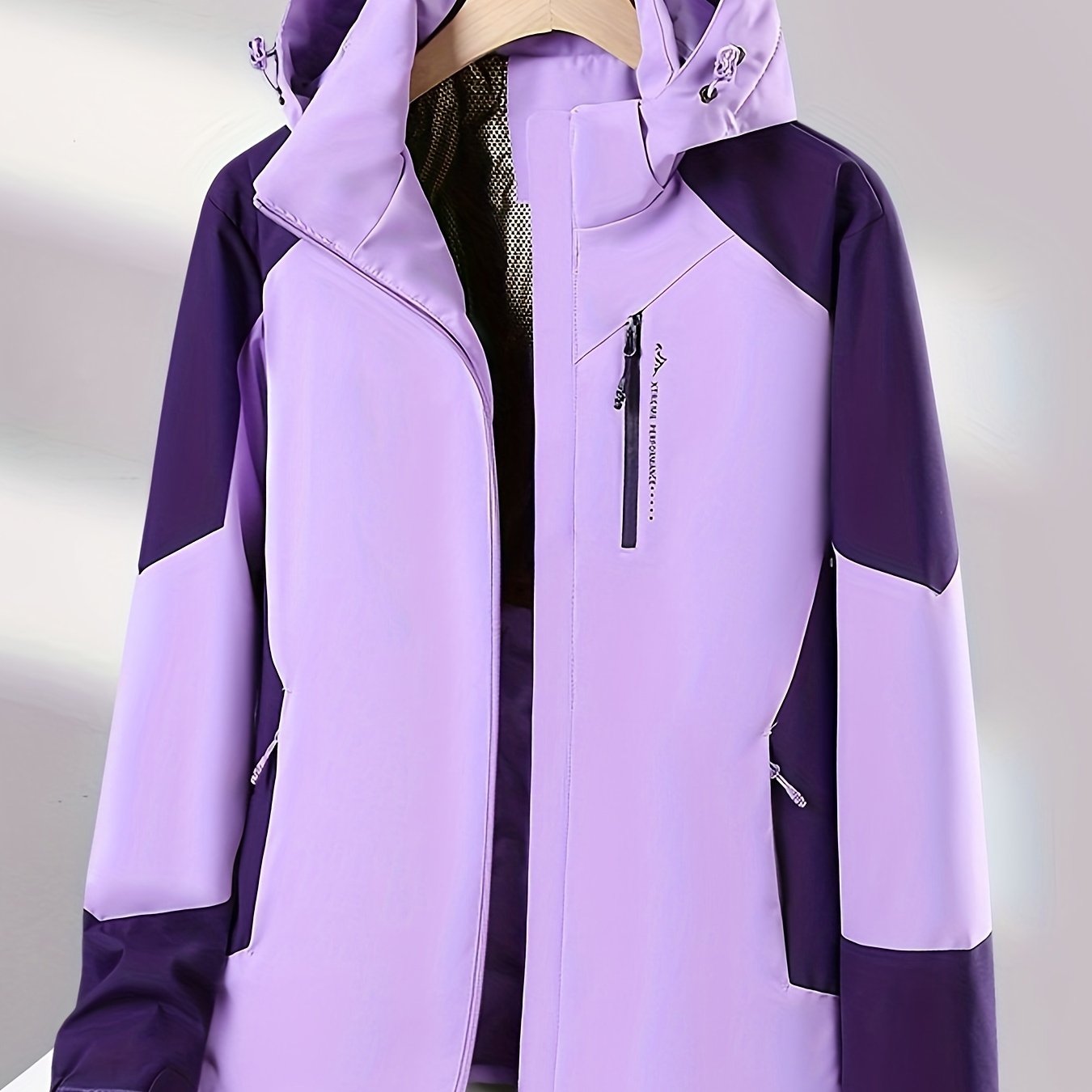 Women'S Winter Lightweight Windproof Jacket - Stylish Color Block Zip - Up Coat with Hood, Long Sleeves, and Polyester Lining for Warmth & Comfort, Ladies' Outerwear - veyora