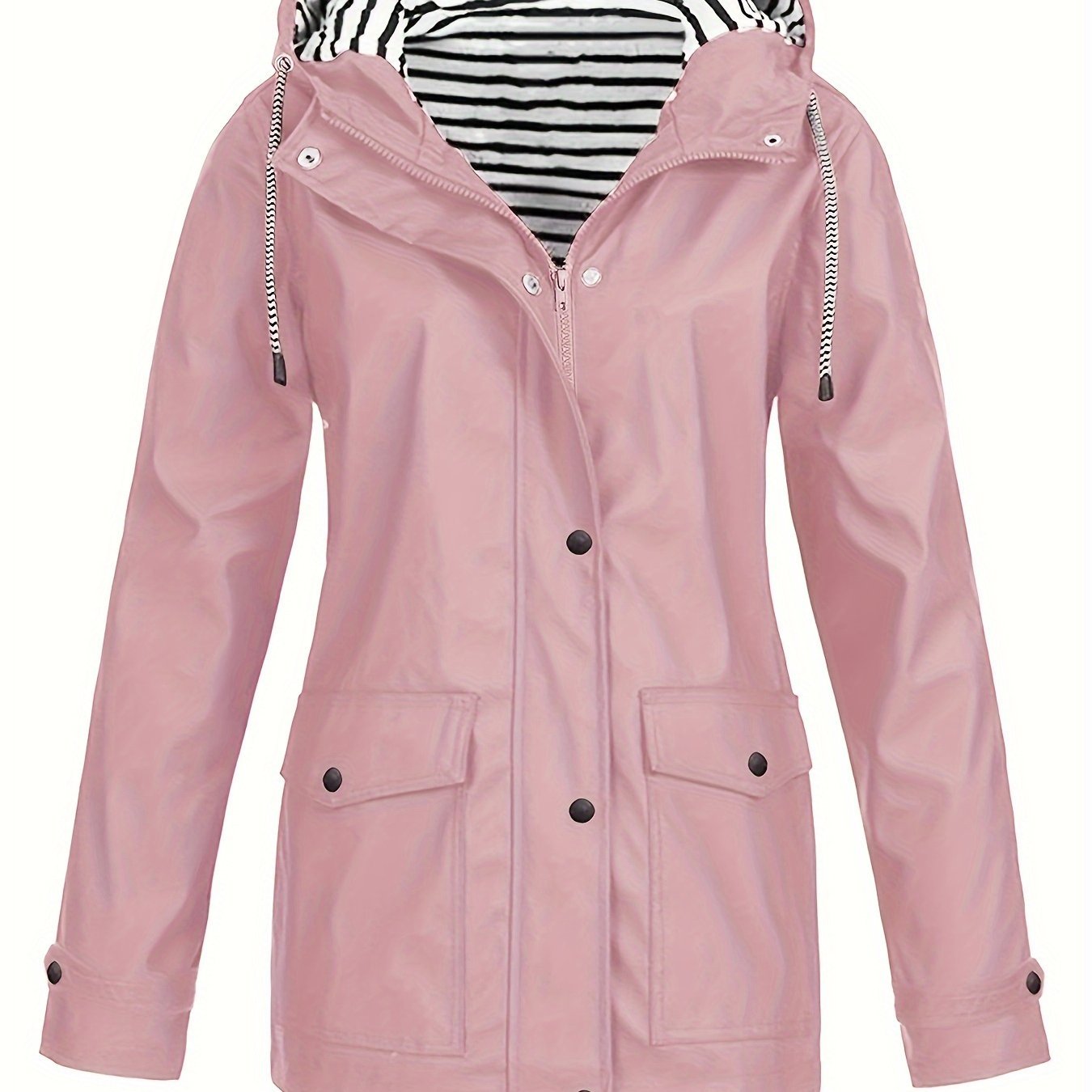 Casual Long Sleeve Drawstring Hooded Striped Lined Zip Up Jacket - Women's Outerwear For Fall & Winter Clothing - veyora