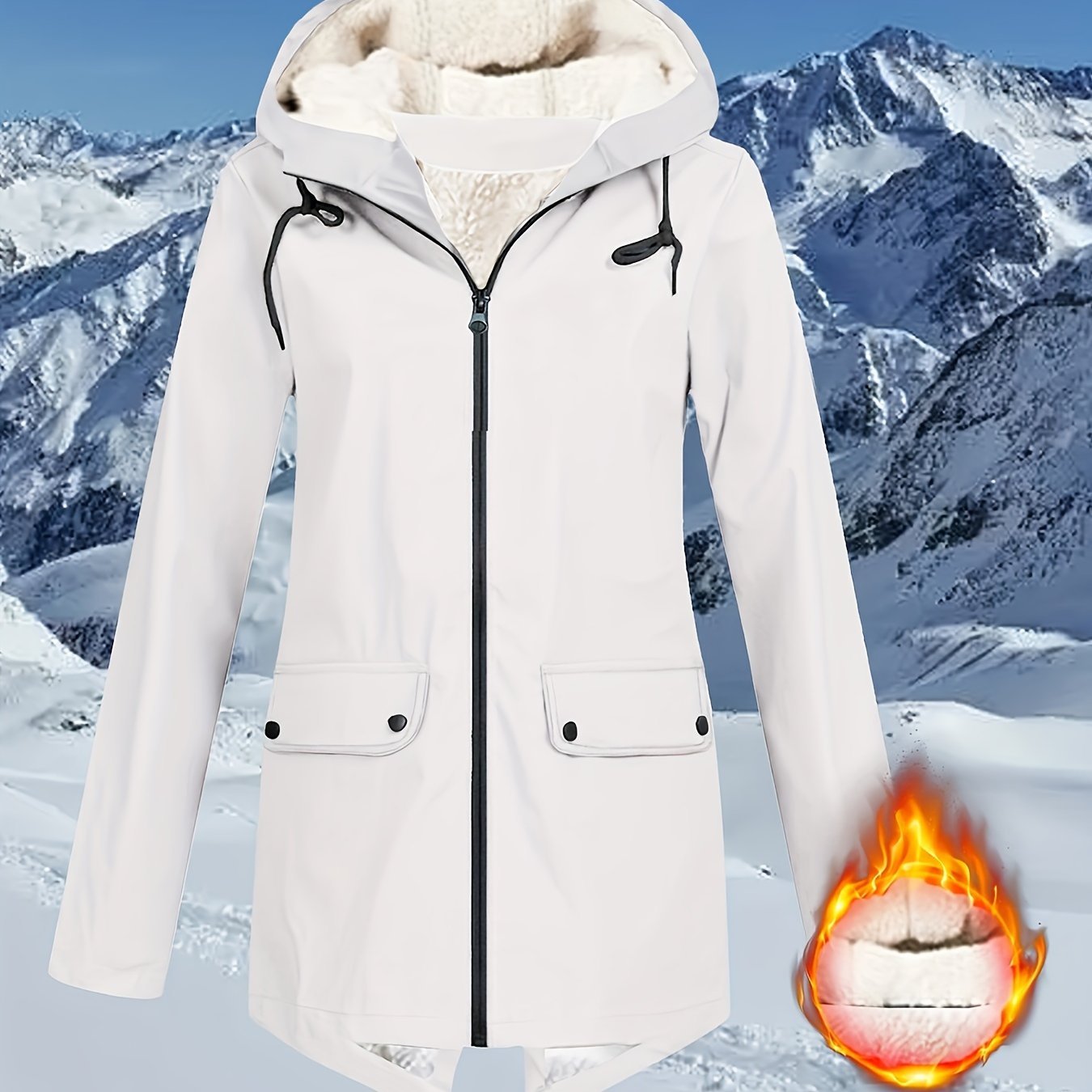 Women's High Quality Hooded Windbreaker Jacket - Navy Blue with Faux Fur Trim, Zippered Pockets, and Adjustable Hood for Outdoor Winter Activities, Cold Weather Apparel | Casual Outdoor Style | Plush Lined Comfort - veyora