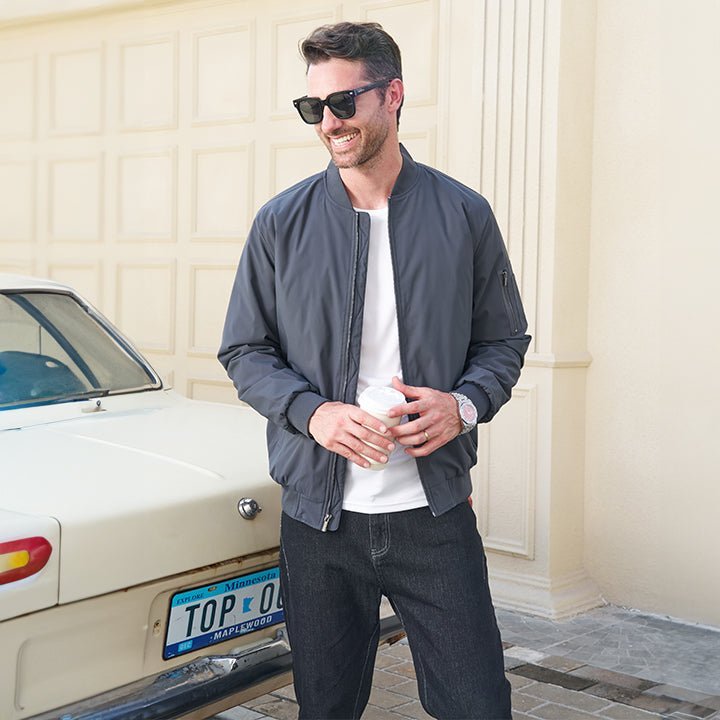 Men's Bomber Jacket, Quilted & Windproof with Pockets - veyora