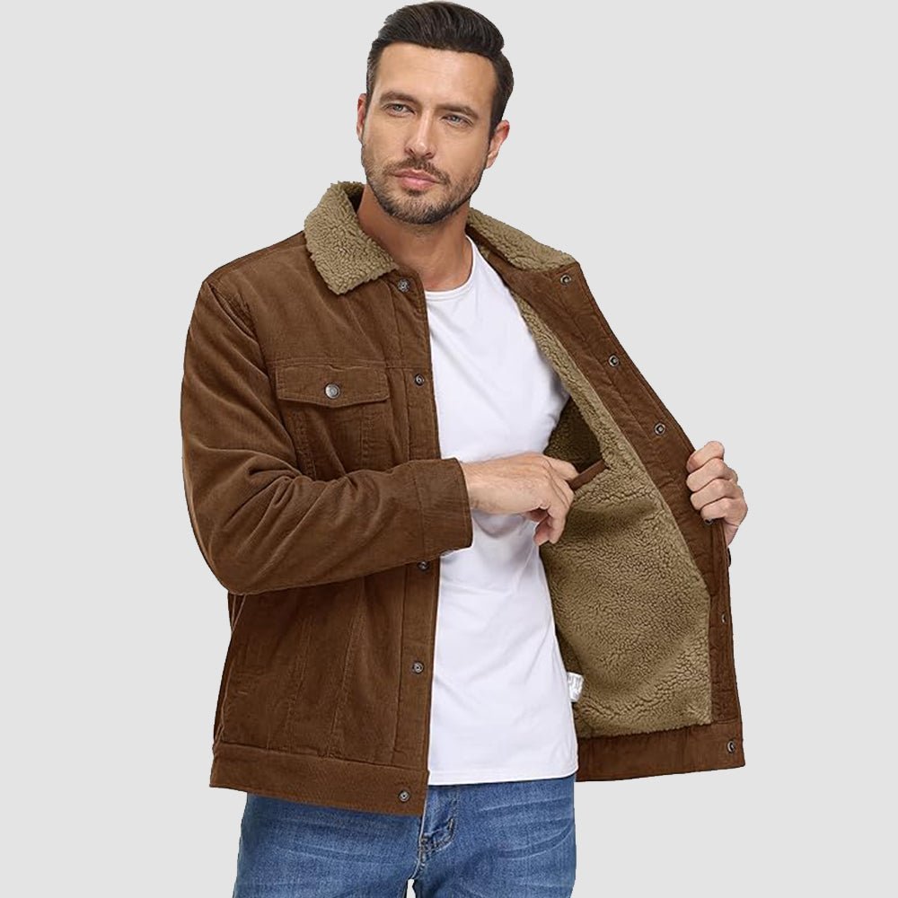 Men's Corduroy Jacket - Sherpa - Lined Winter Coat - veyora
