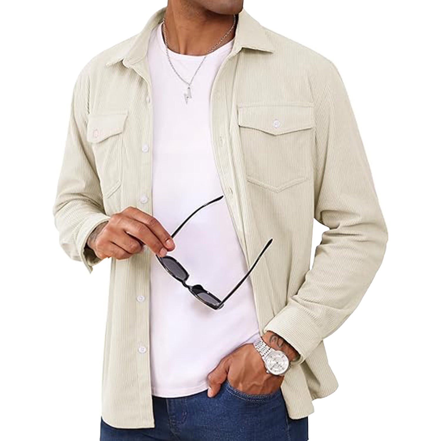Men's Long Sleeve Corduroy Sun Protection Shirt