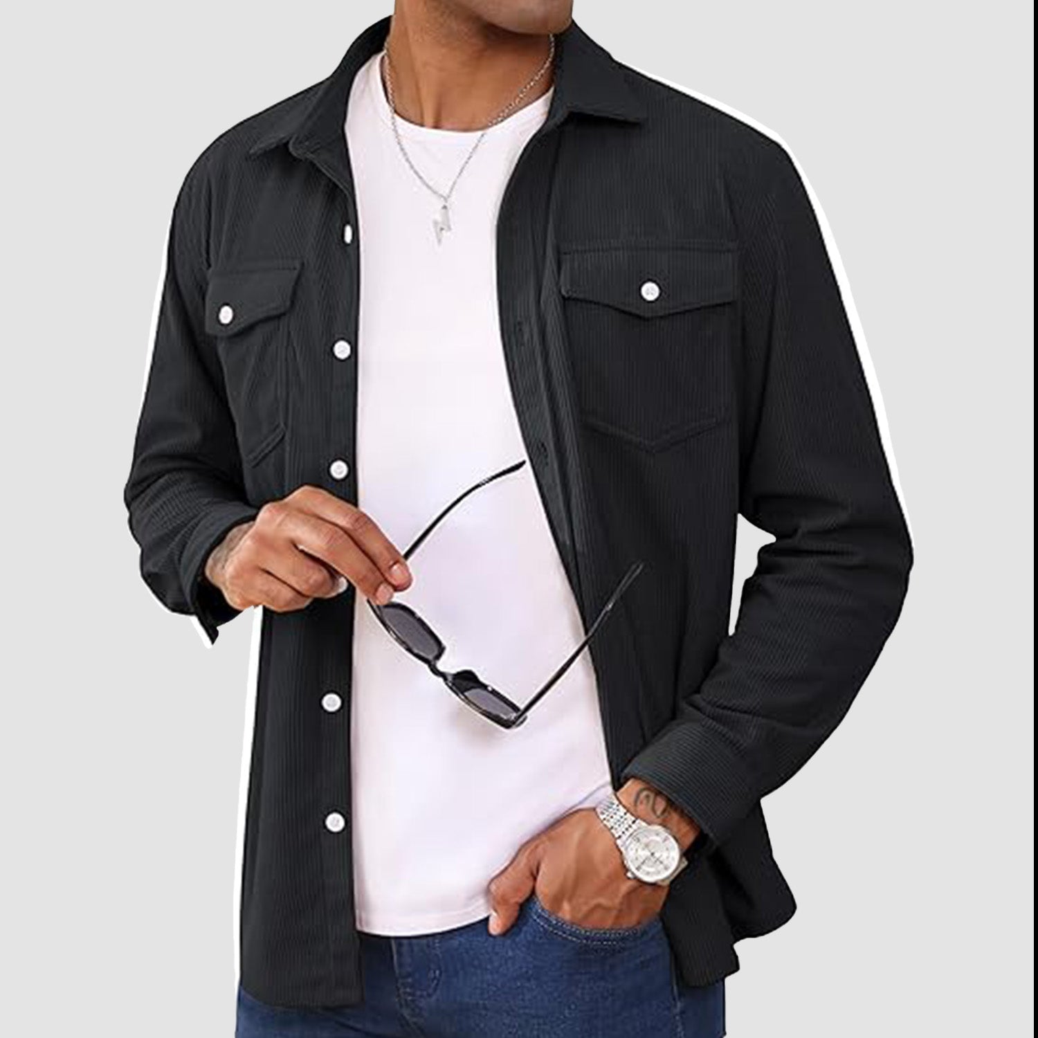 Men's Long Sleeve Corduroy Sun Protection Shirt - veyora