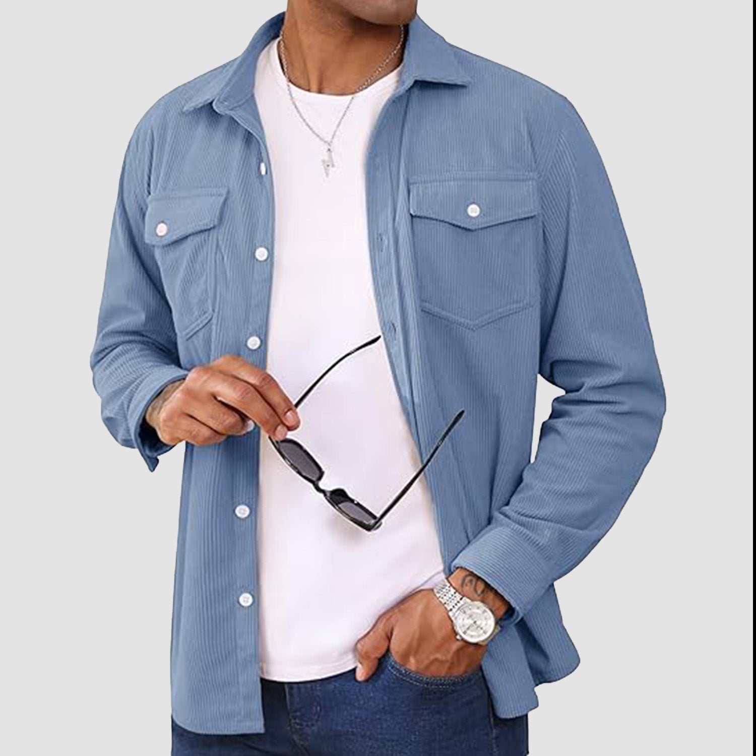 Men's Long Sleeve Corduroy Sun Protection Shirt - veyora