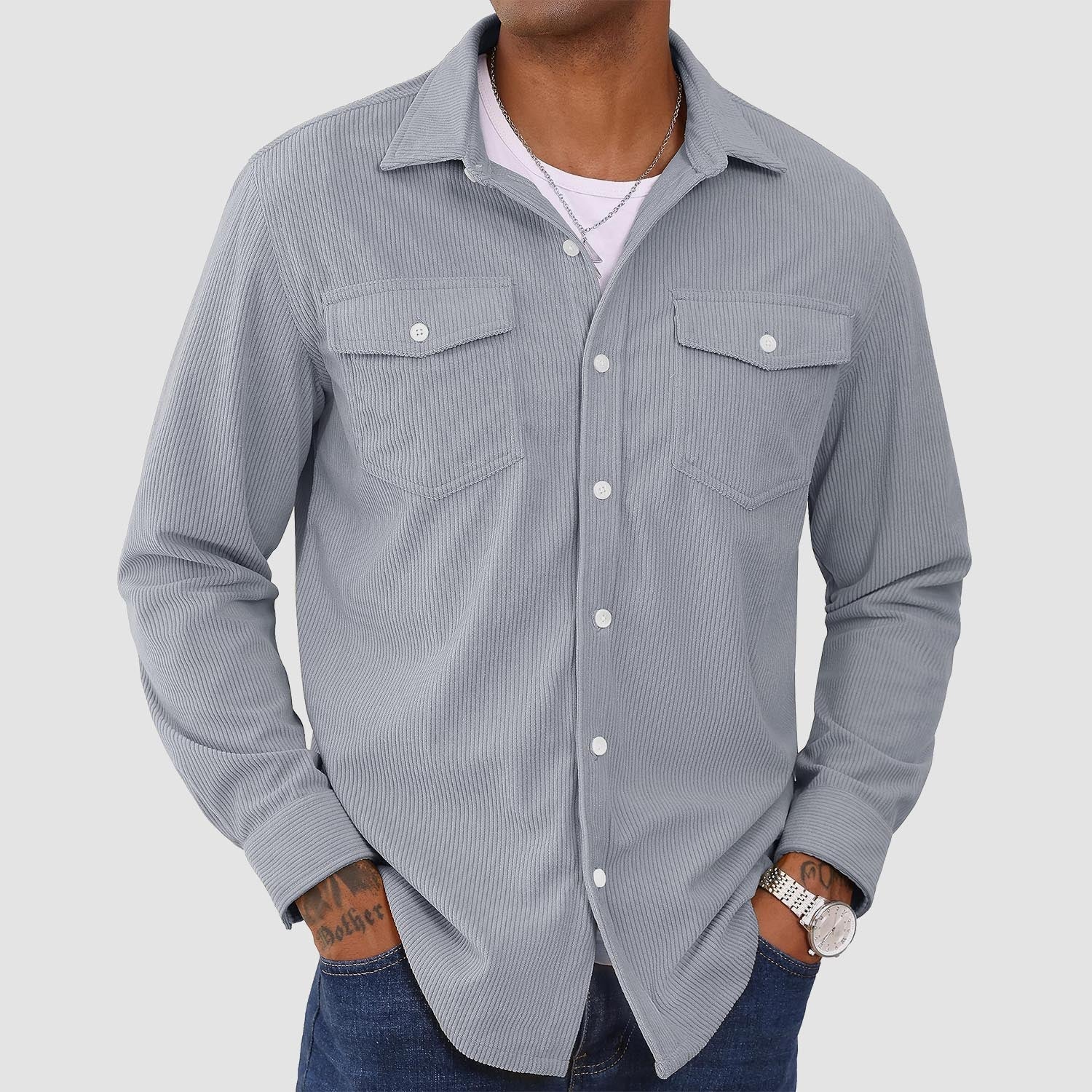Men's Long Sleeve Corduroy Sun Protection Shirt - veyora