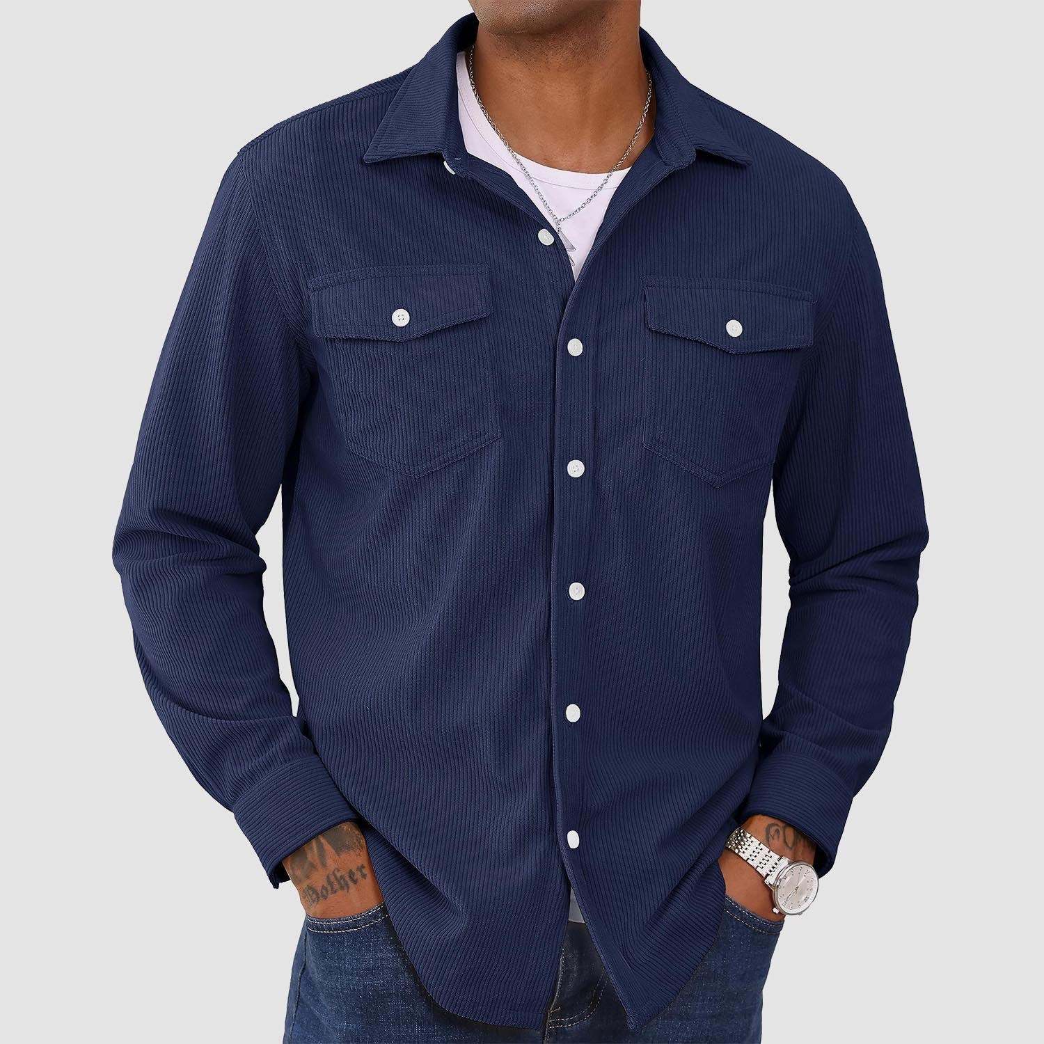 Men's Long Sleeve Corduroy Sun Protection Shirt - veyora