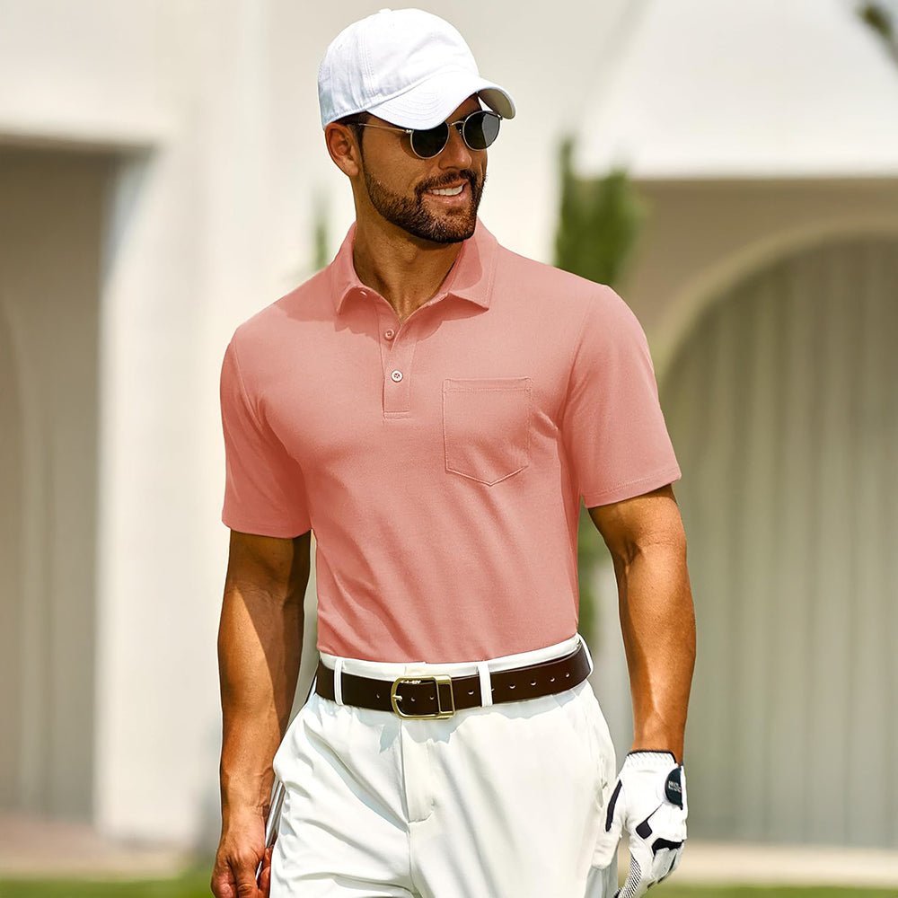 Men's Cotton Polo Shirts - Breathable Short Sleeve Golf Tee