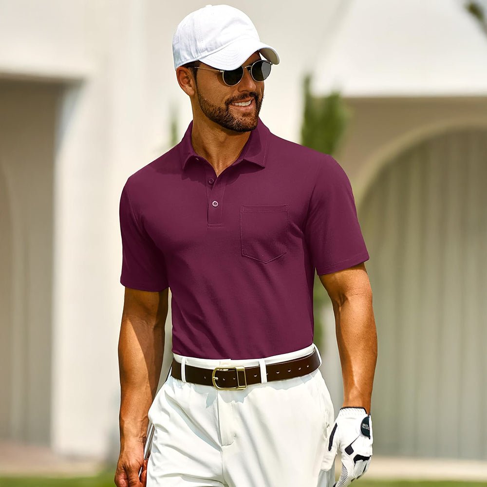 Men's Cotton Polo Shirts - Breathable Short Sleeve Golf Tee