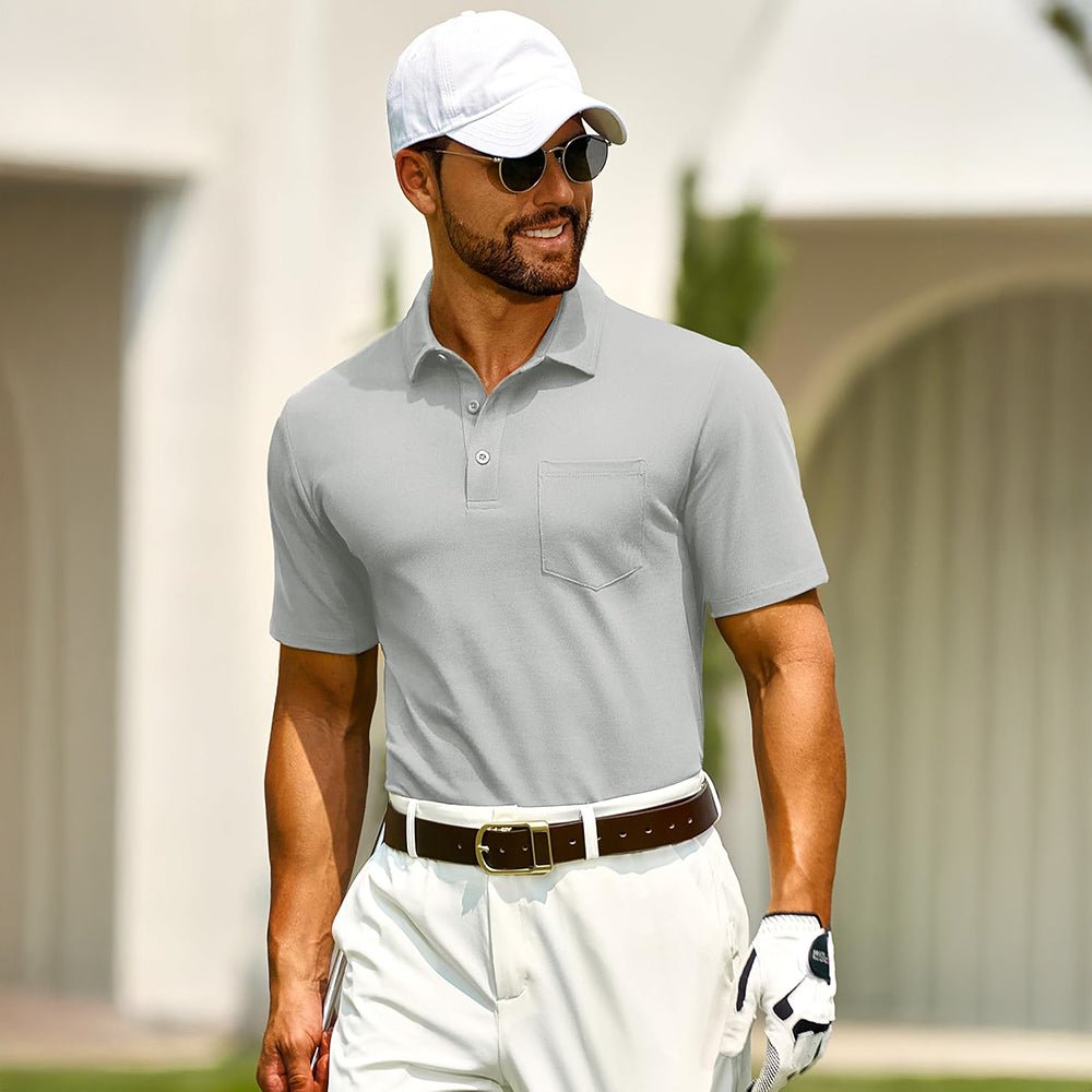 Men's Cotton Polo Shirts - Breathable Short Sleeve Golf Tee