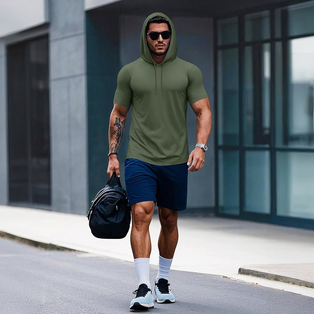 Mens Fashion Athletic Hoodies T-shirt Sport Sweatshirt Solid Color