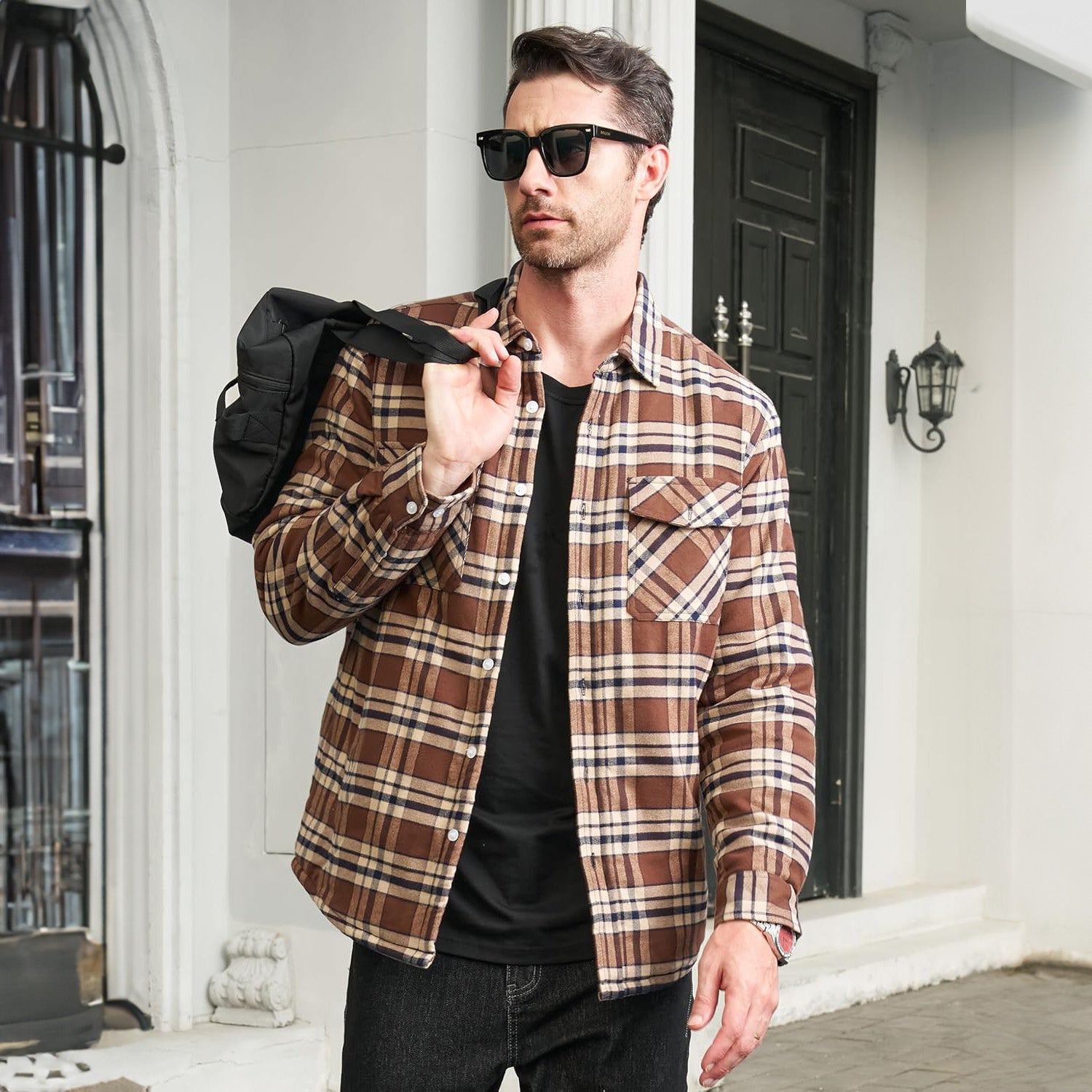 Men's Flannel Shirt Jacket - Fleece Lined Cotton Winter Coat - veyora