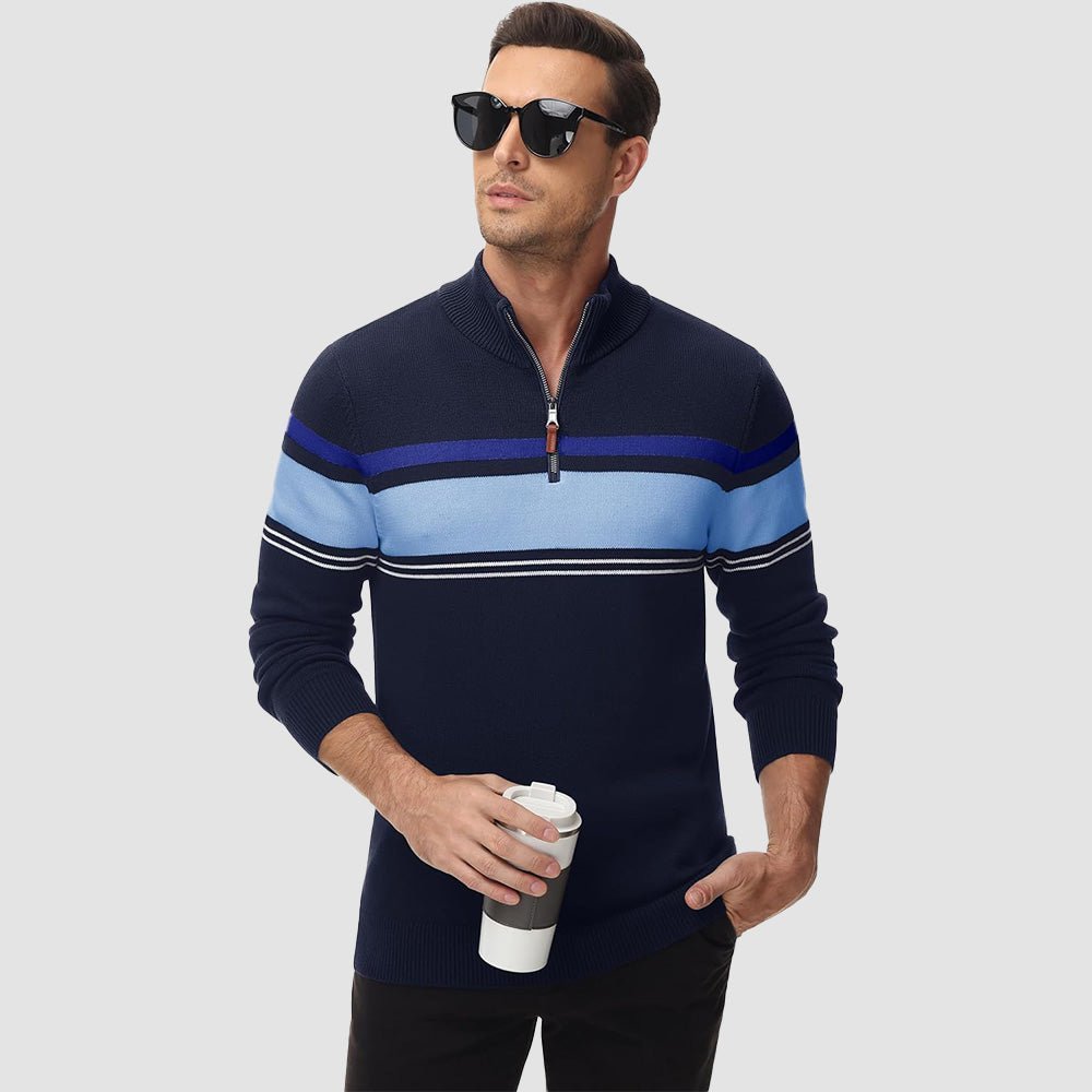 Men's Half Zipper Pullover Sweater Slim Fit Knitted Sweatshirt - veyora