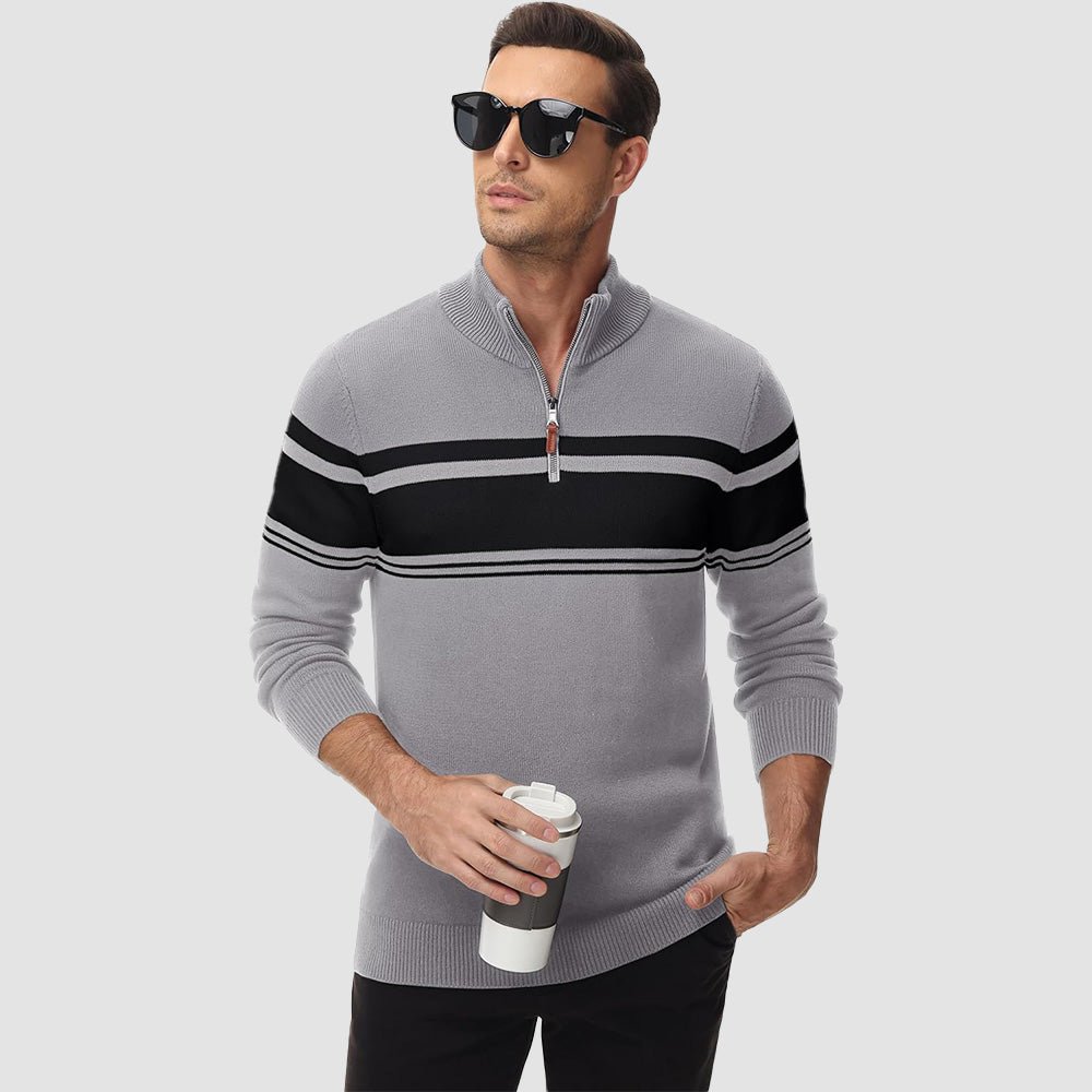 Men's Half Zipper Pullover Sweater Slim Fit Knitted Sweatshirt