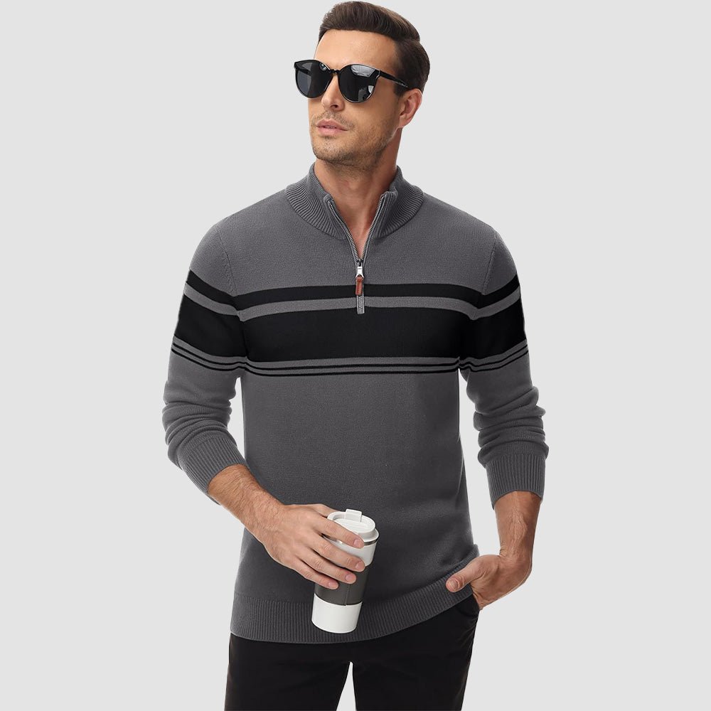 Men's Half Zipper Pullover Sweater Slim Fit Knitted Sweatshirt - veyora