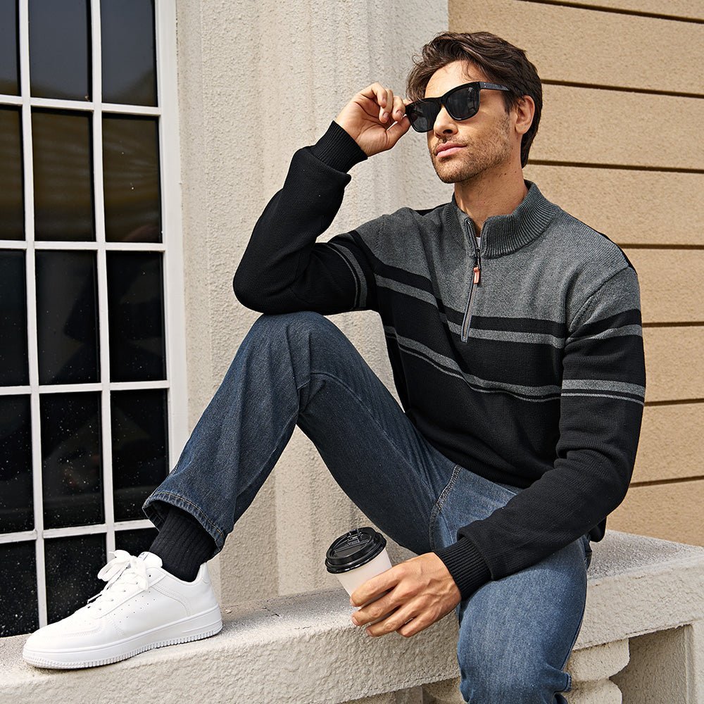 Men's Half Zipper Pullover Sweater Slim Fit Knitted Sweatshirt - veyora