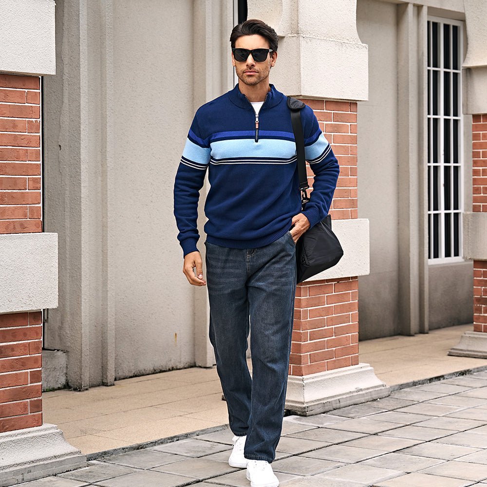 Men's Half Zipper Pullover Sweater Slim Fit Knitted Sweatshirt - veyora