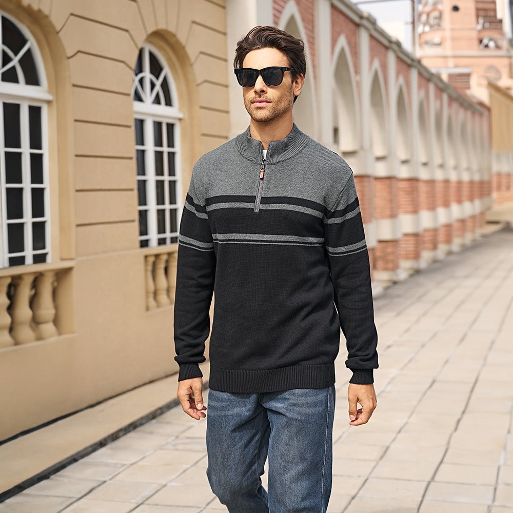 Men's Half Zipper Pullover Sweater Slim Fit Knitted Sweatshirt - veyora