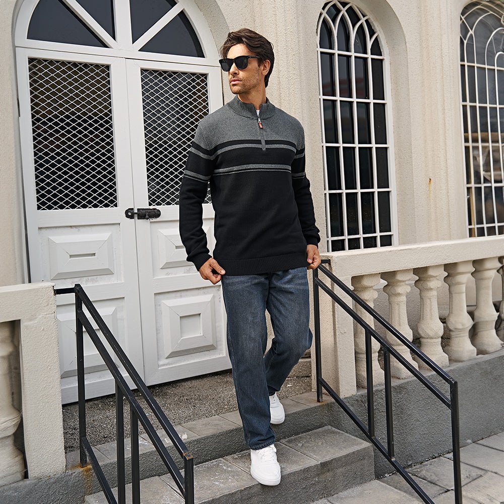Men's Half Zipper Pullover Sweater Slim Fit Knitted Sweatshirt - veyora