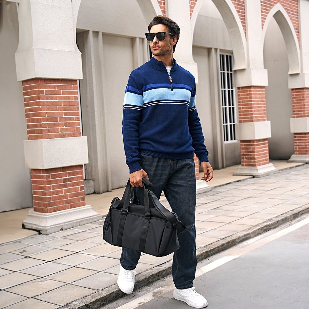Men's Half Zipper Pullover Sweater Slim Fit Knitted Sweatshirt - veyora