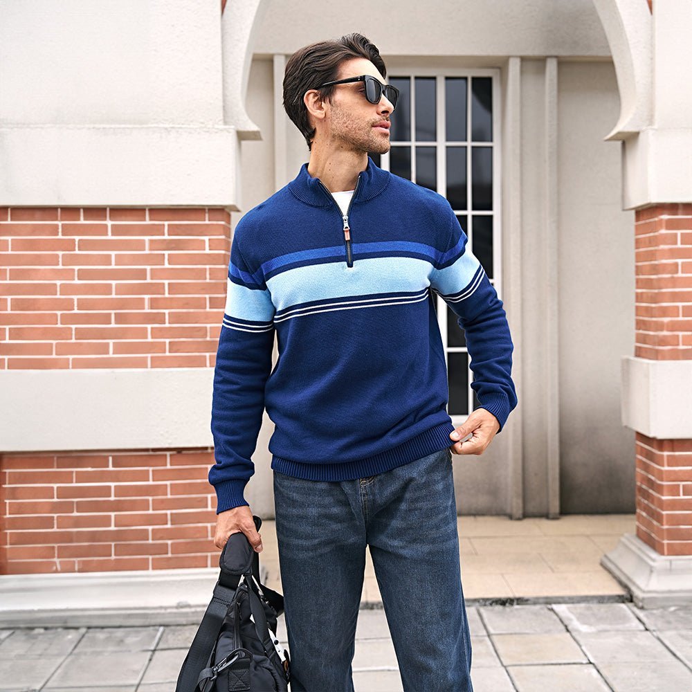 Men's Half Zipper Pullover Sweater Slim Fit Knitted Sweatshirt - veyora