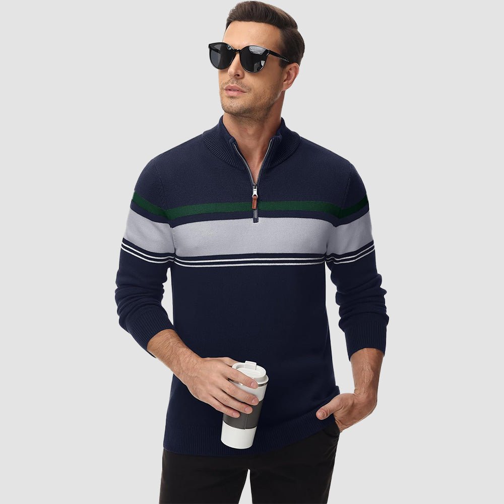 Men's Half Zipper Pullover Sweater Slim Fit Knitted Sweatshirt - veyora