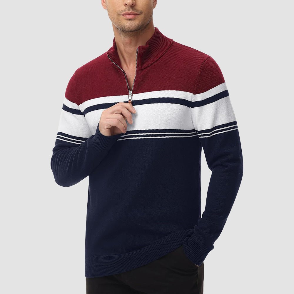 Men's Half Zipper Pullover Sweater Slim Fit Knitted Sweatshirt - veyora