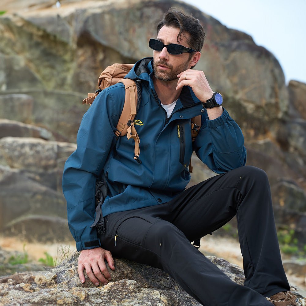 Men's Lightweight Rain Jacket with Detachable Hood for Hiking - veyora