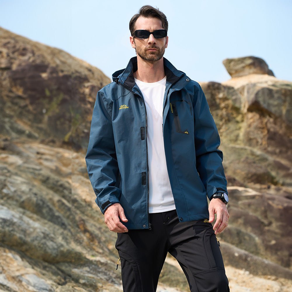 Men's Lightweight Rain Jacket with Detachable Hood for Hiking - veyora