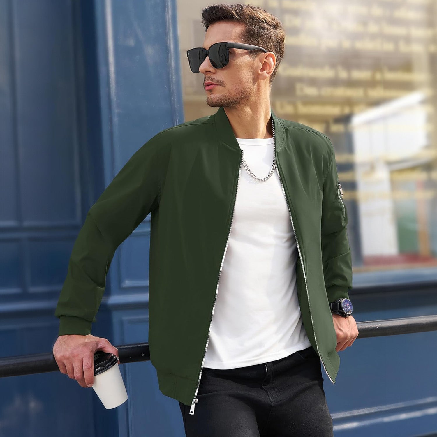Men's Lightweight Zip-Up Bomber Jacket - Casual Windbreaker