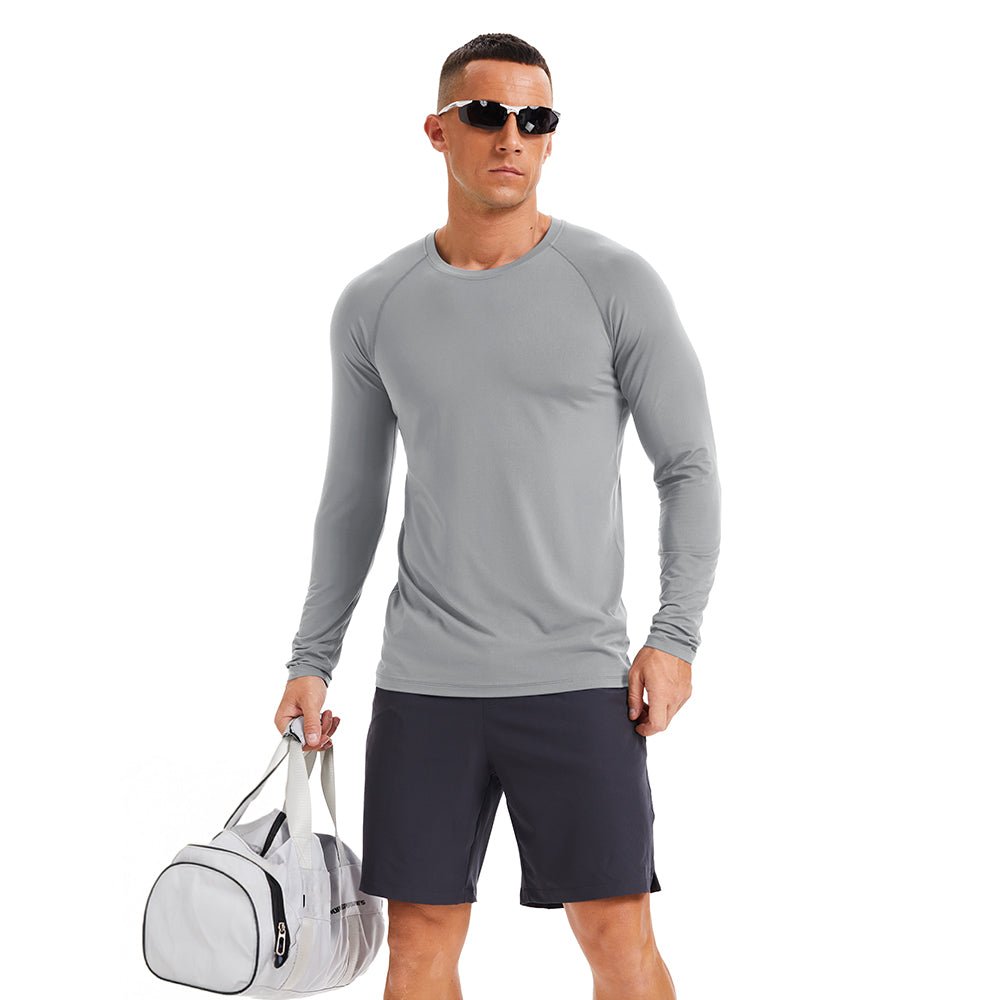 Men's Long Sleeve Rash Guard UPF 50+ Athletic Swim Shirt - veyora
