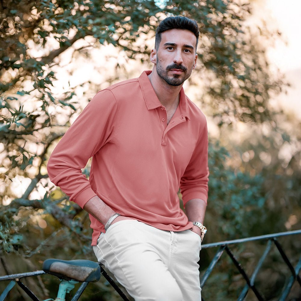 Men's Quick Dry Tactical Polo - Long Sleeve Performance Shirt - veyora