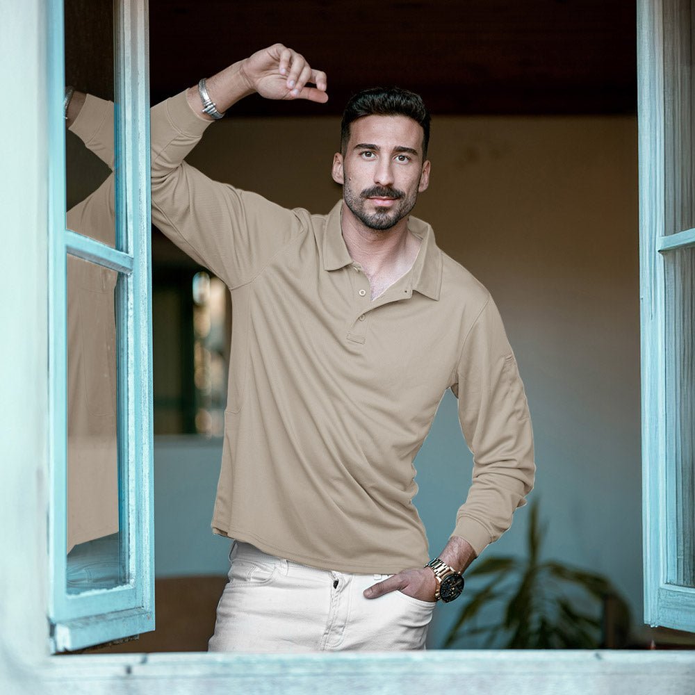 Men's Quick Dry Tactical Polo - Long Sleeve Performance Shirt - veyora