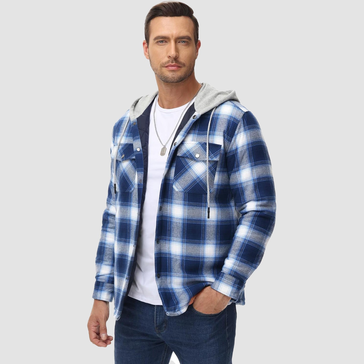 Men's Quilted Flannel Jacket with Hood – Warm & Casual - veyora