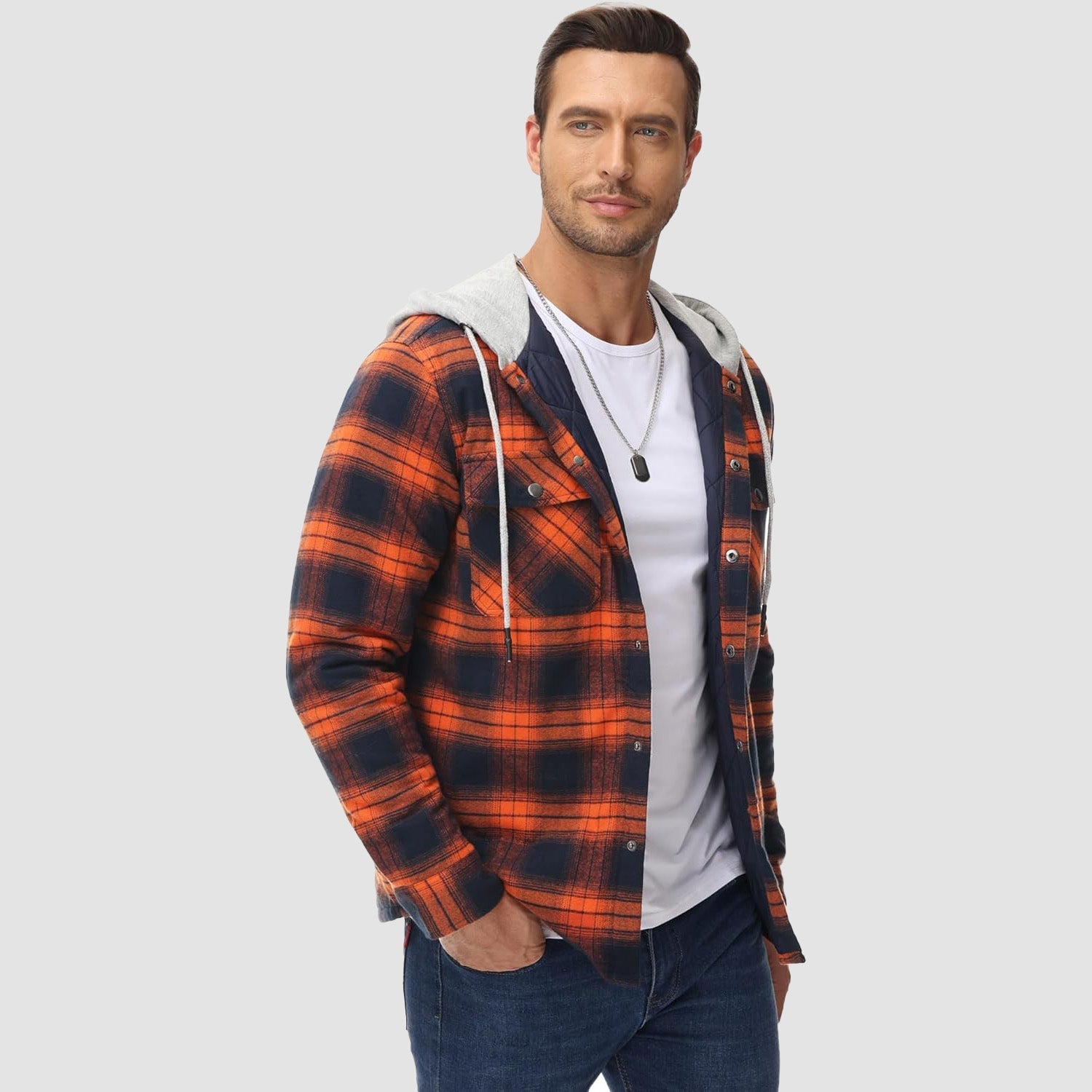 Men's Quilted Flannel Jacket with Hood – Warm & Casual - veyora