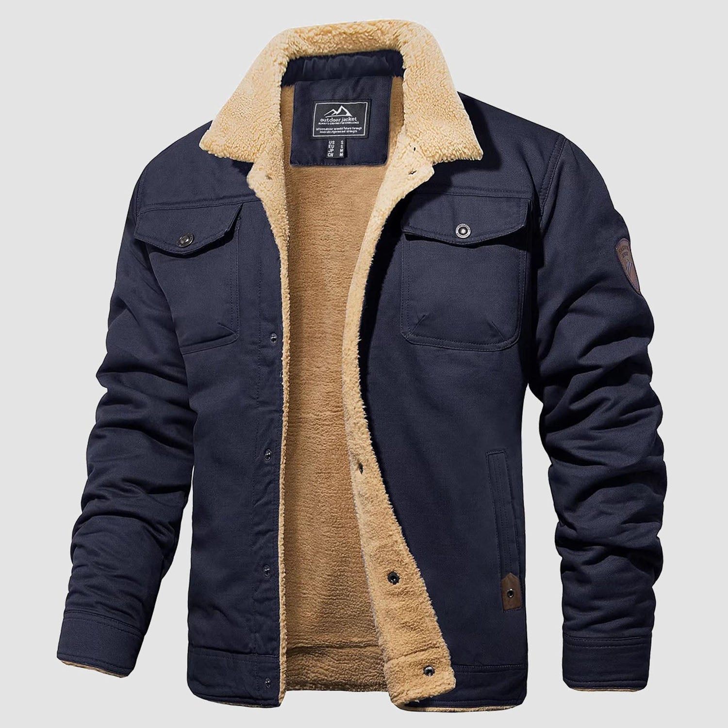 Men's Sherpa Lined Jacket with Multi Pockets - veyora