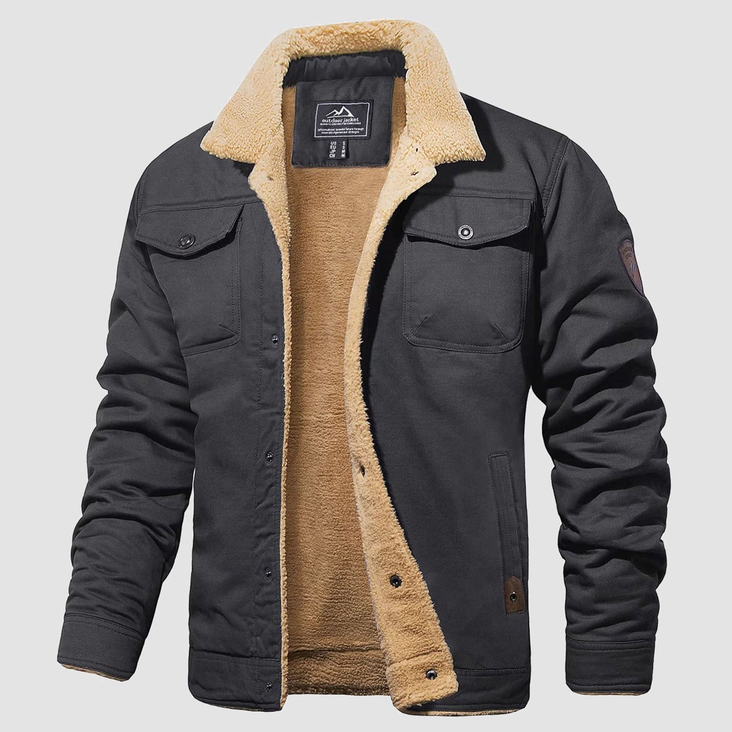 Men's Sherpa Lined Jacket with Multi Pockets - veyora