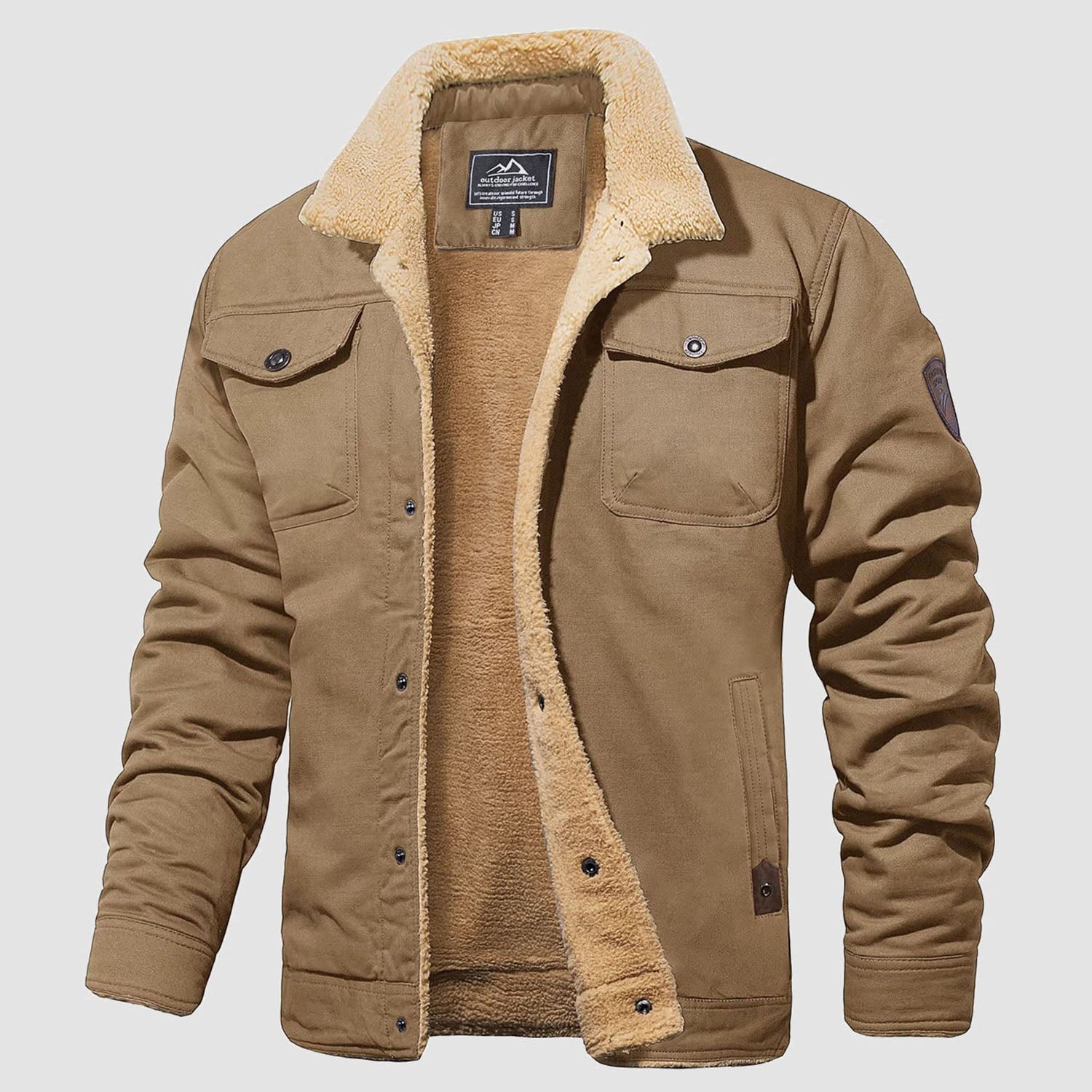 Men's Sherpa Lined Jacket with Multi Pockets - veyora