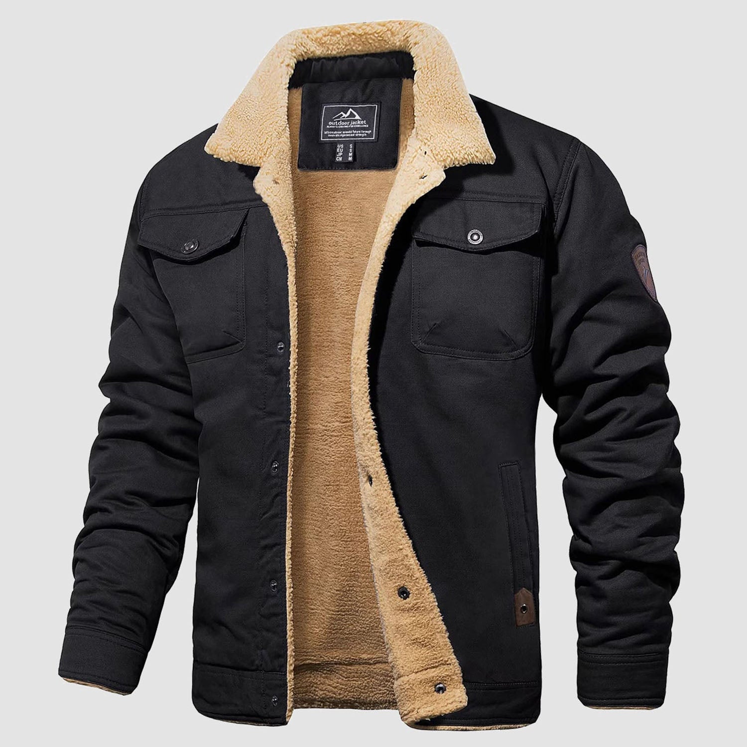 Men's Sherpa Lined Jacket with Multi Pockets - veyora