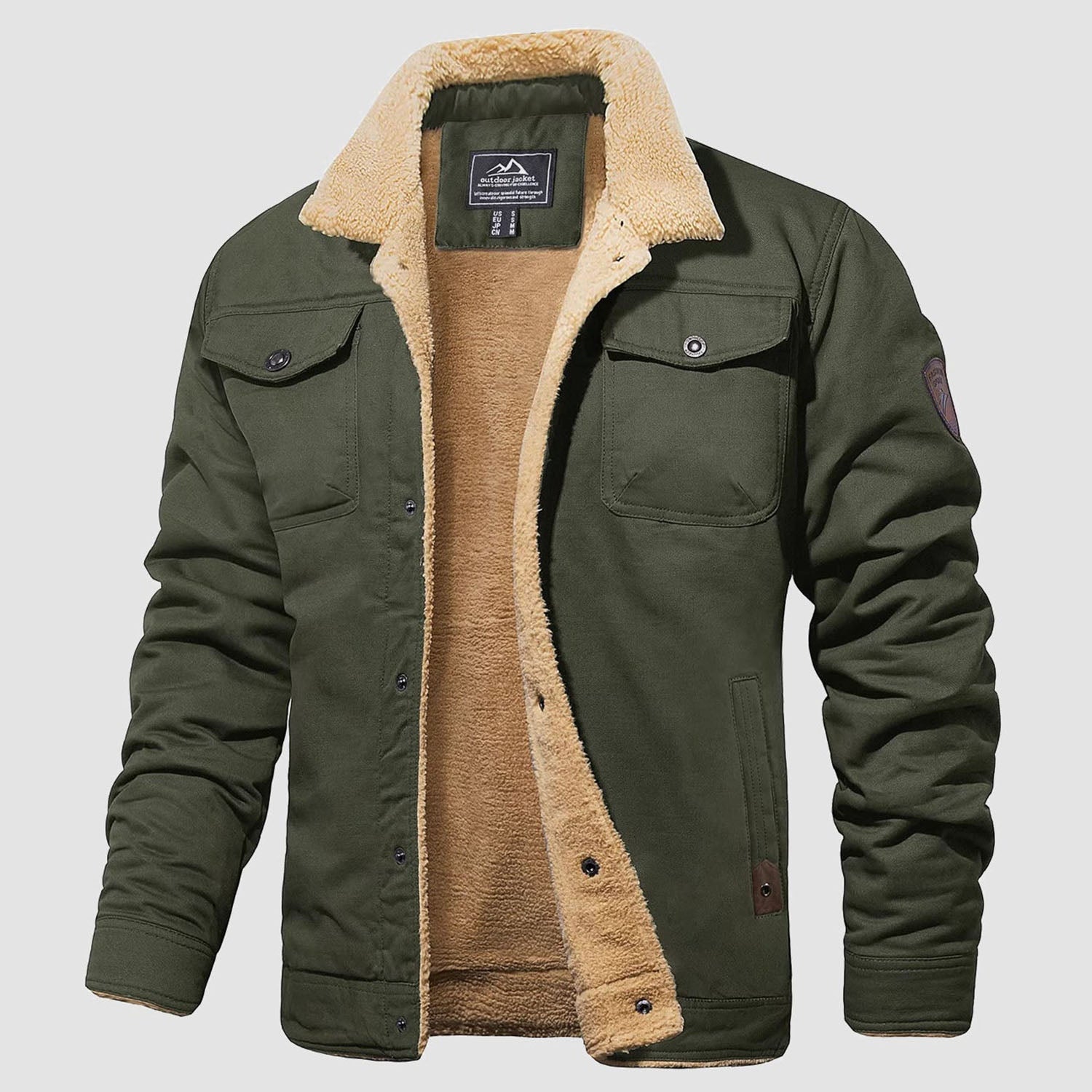 Men's Sherpa Lined Jacket with Multi Pockets - veyora