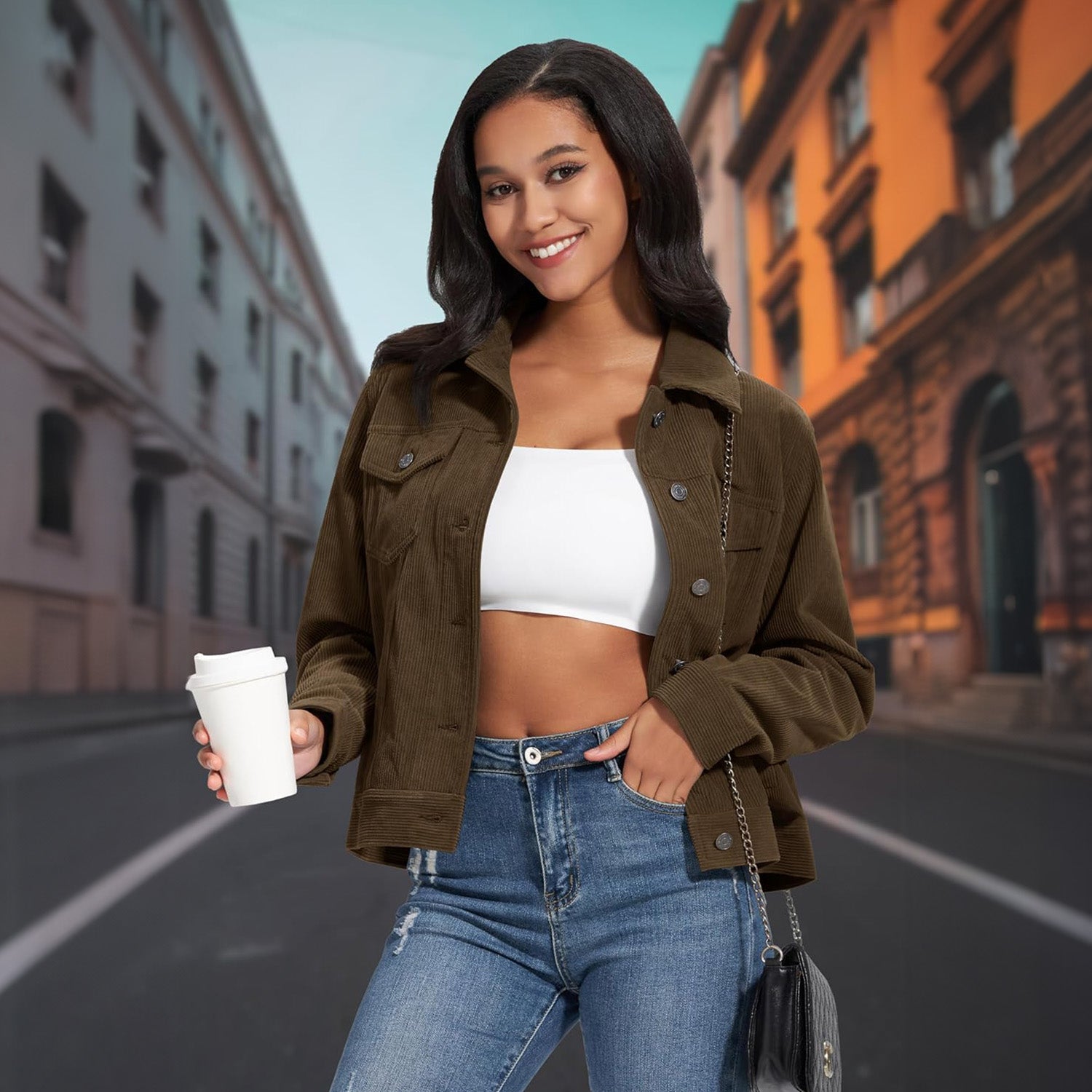 Women's Casual Corduroy Shacket Jacket - veyora