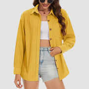 Women's Long Sleeve Corduroy Shirt with Pocket - veyora