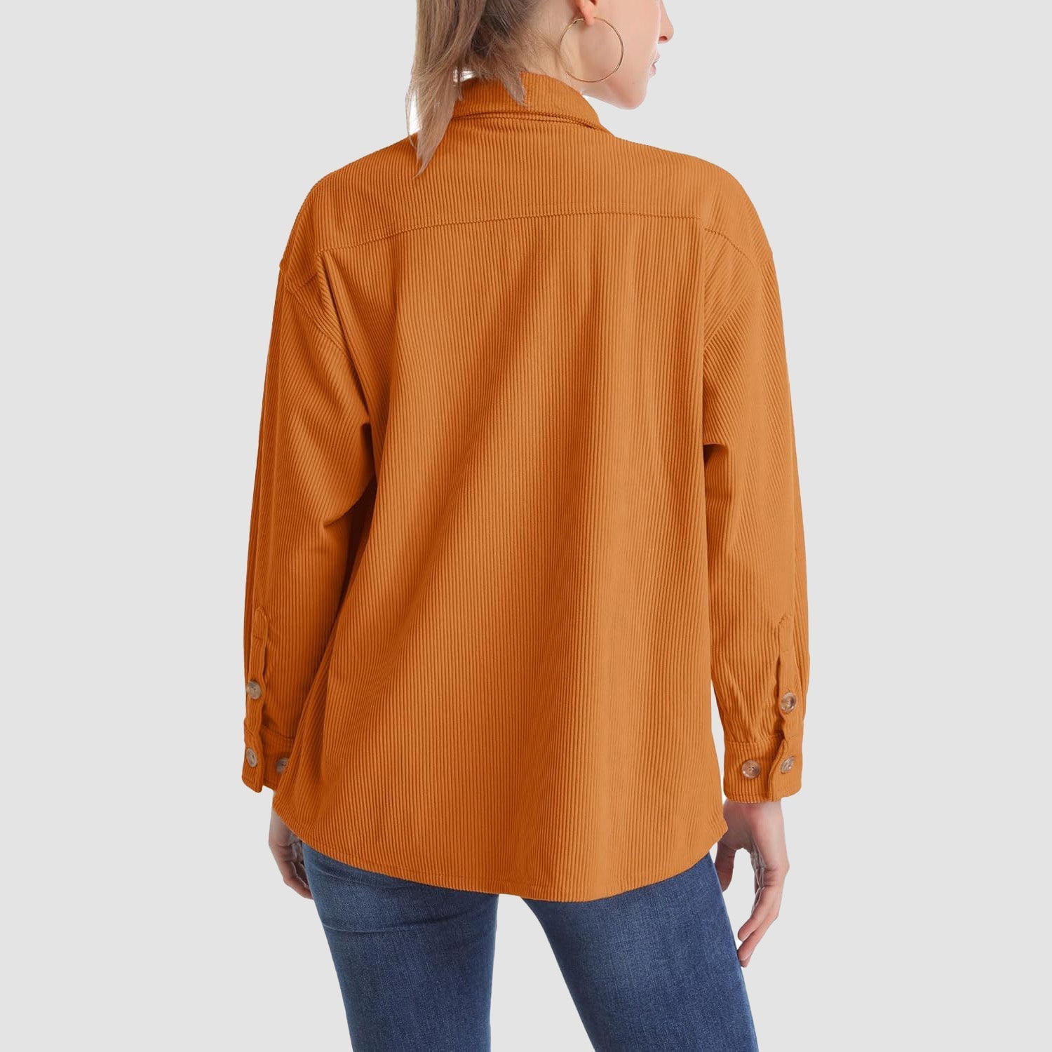 Women's Long Sleeve Corduroy Shirt with Pocket - veyora