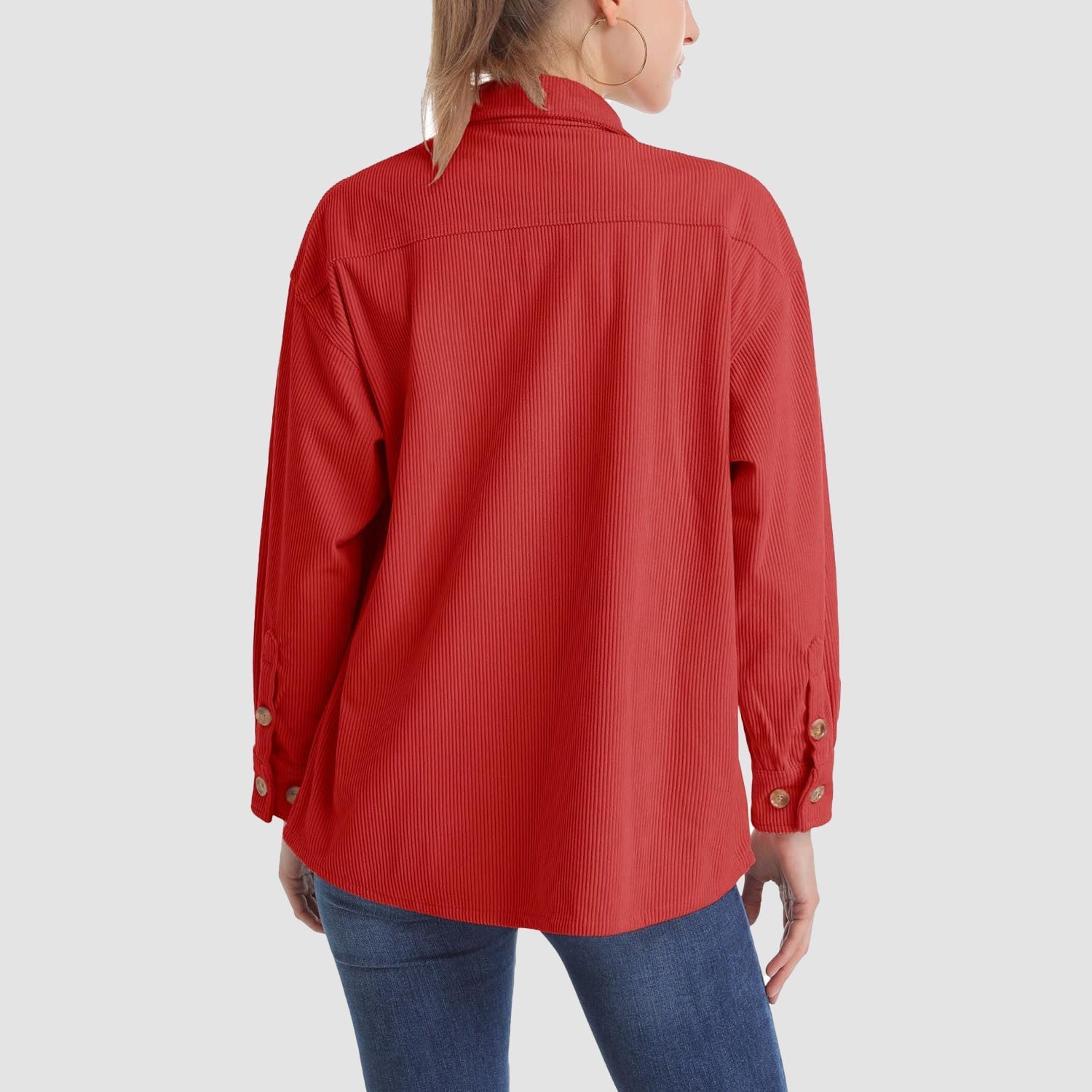 Women's Long Sleeve Corduroy Shirt with Pocket - veyora