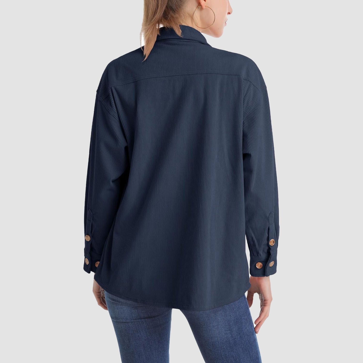 Women's Long Sleeve Corduroy Shirt with Pocket - veyora