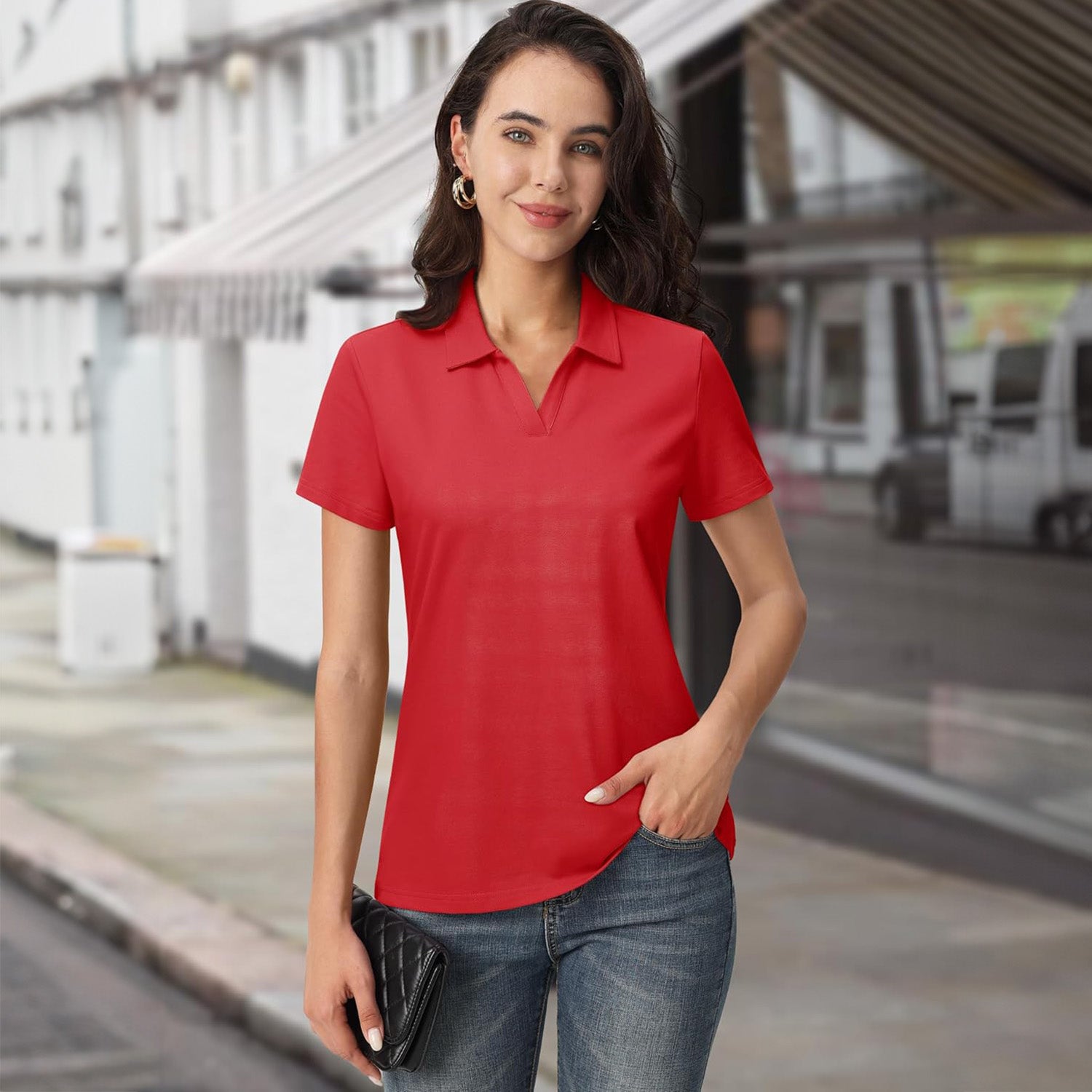Women's Cotton V-Neck Polo Shirt