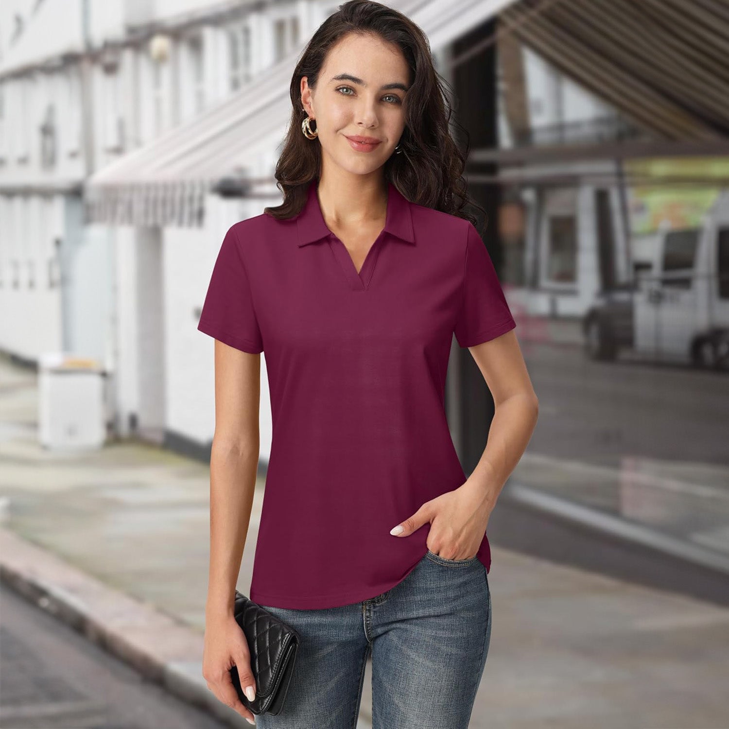 Women's Cotton V-Neck Polo Shirt