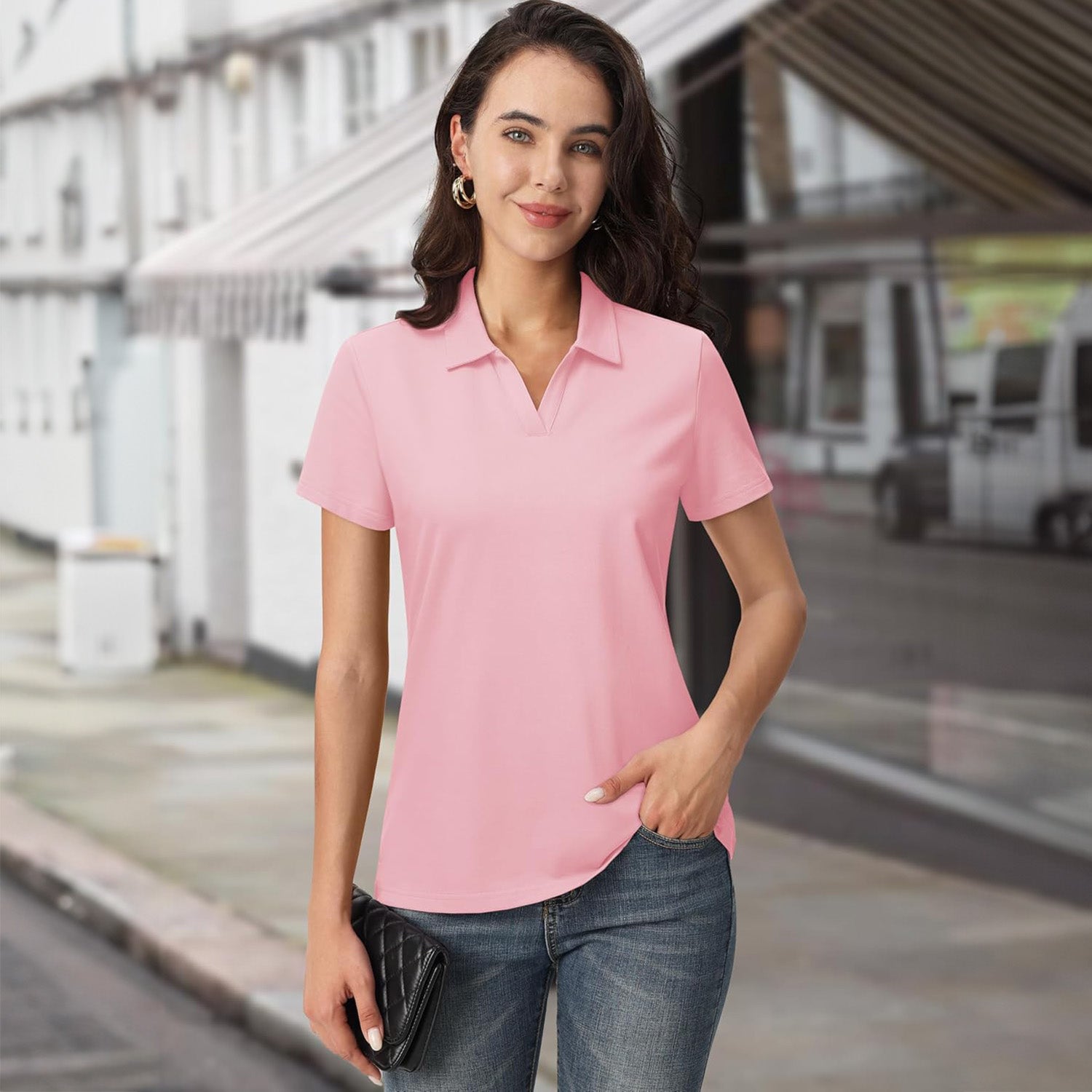Women's Cotton V-Neck Polo Shirt