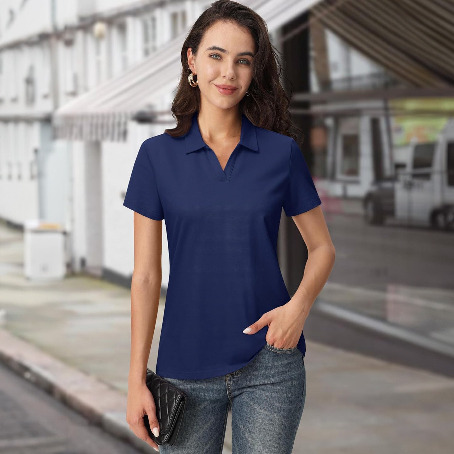 Women's Cotton V-Neck Polo Shirt